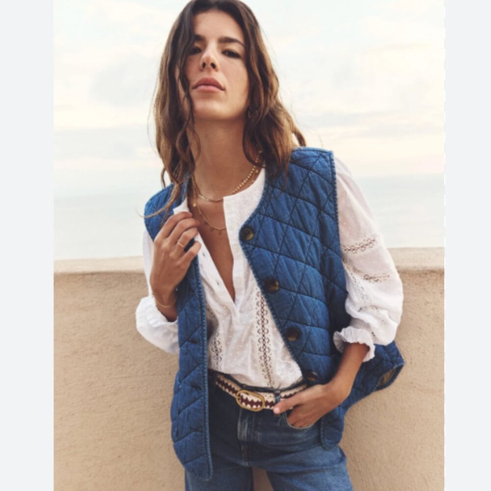 Boden Quilted denim Blue Vest Gilet